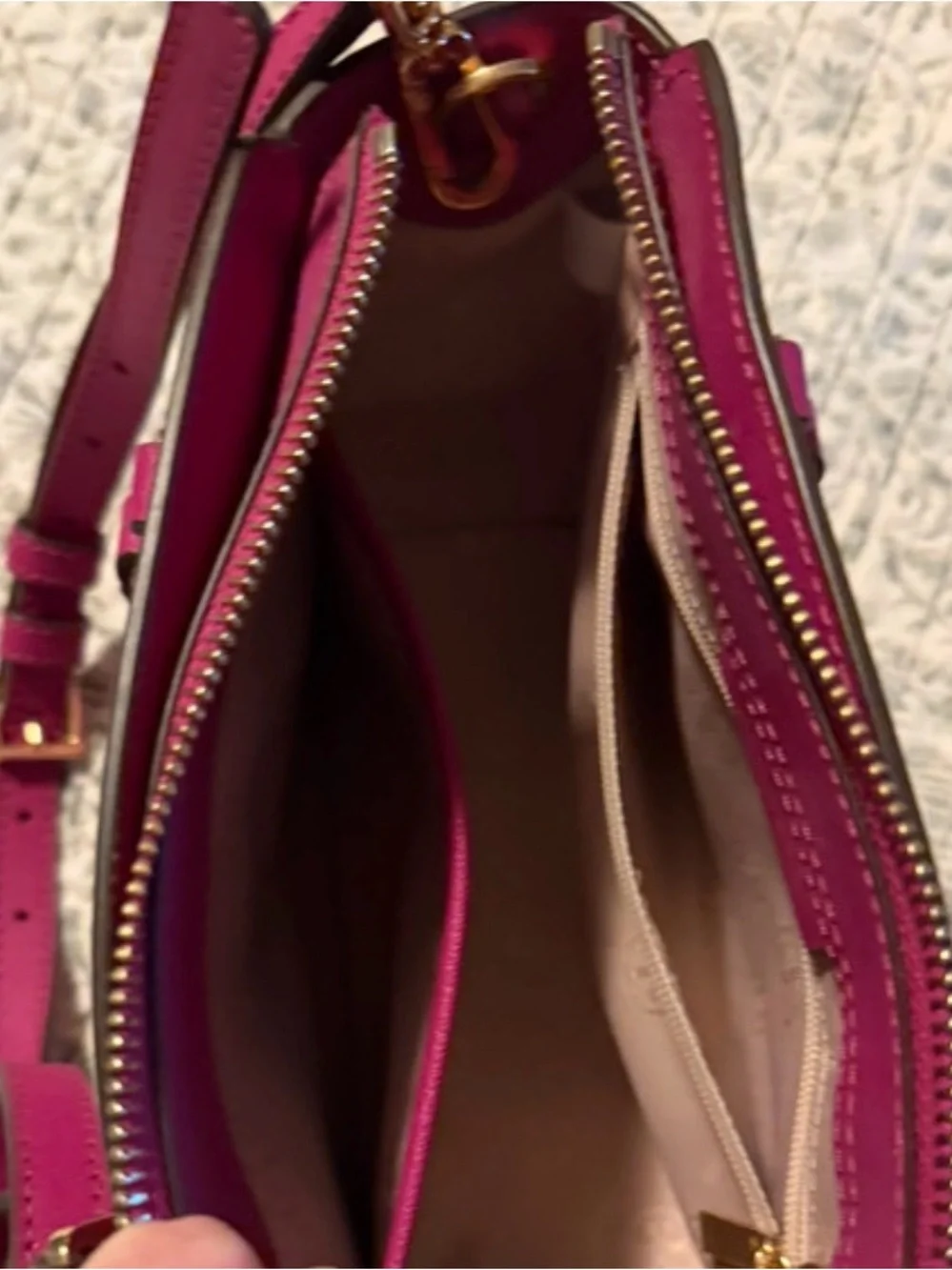 Tory Burch Emerson Mini Top Zip Tote Magenta Pink Saffiano Leather Satchel Bag